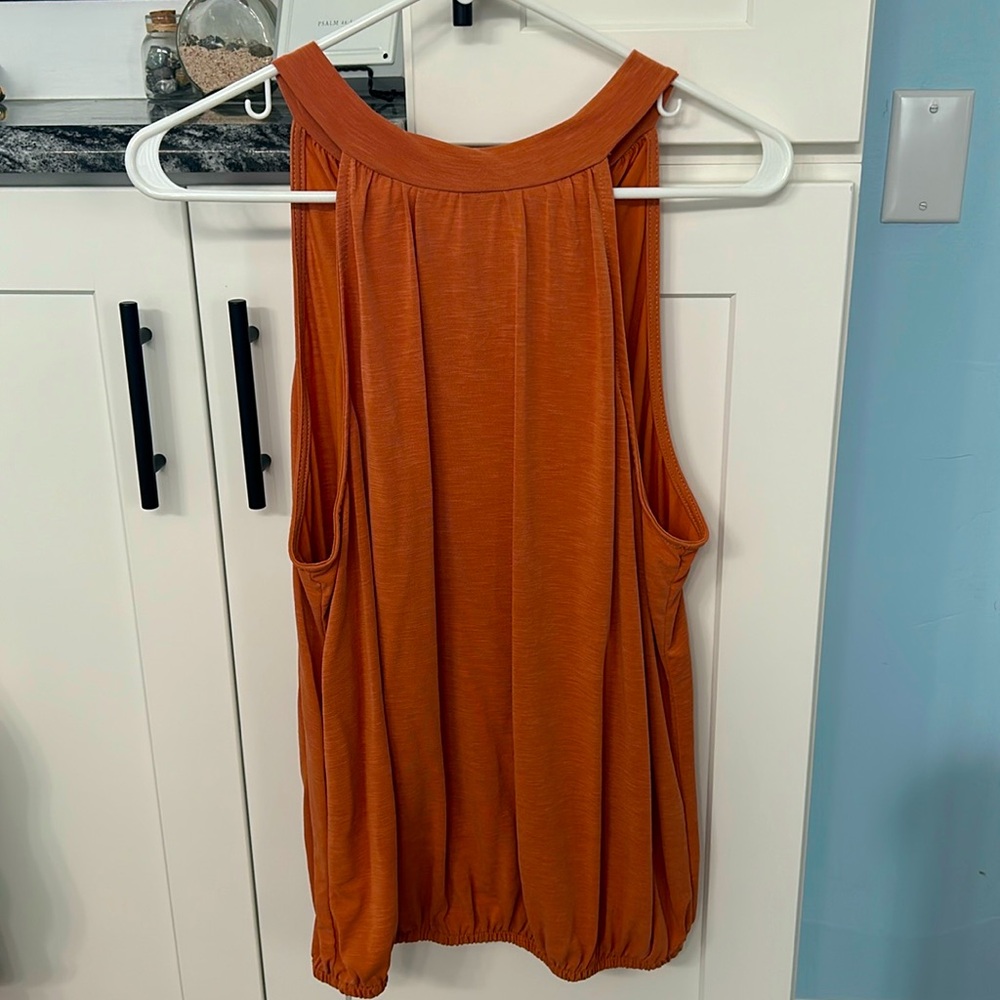 Rust High neck tank top with back tie bow